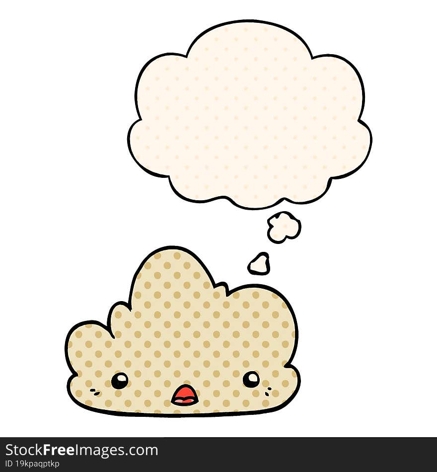 cute cartoon cloud and thought bubble in comic book style