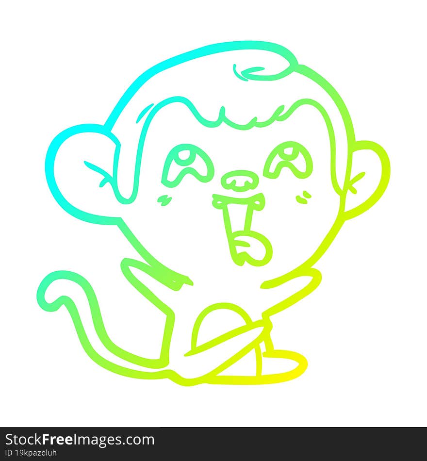 Cold Gradient Line Drawing Crazy Cartoon Monkey