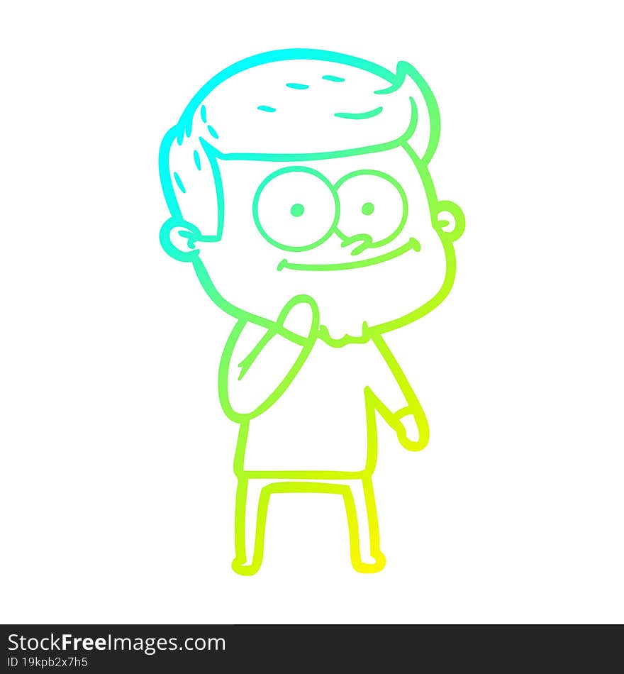 cold gradient line drawing of a cartoon happy man