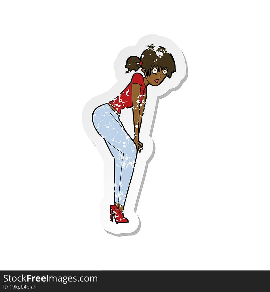 retro distressed sticker of a cartoon woman posing