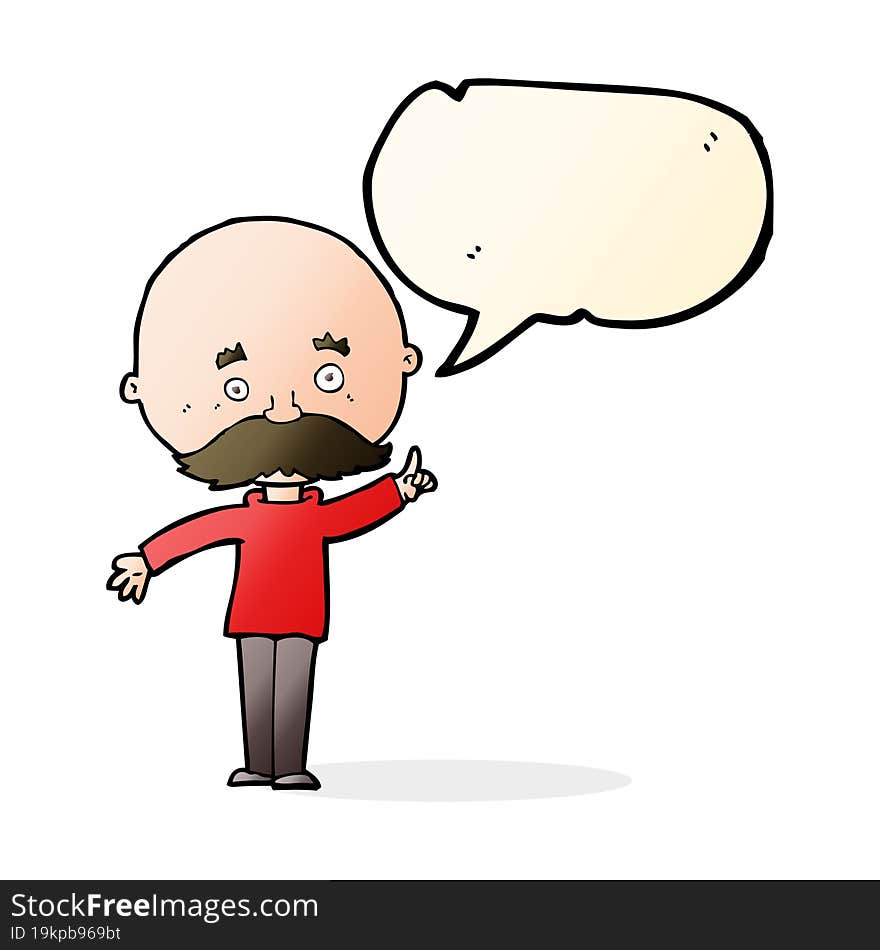 cartoon bald man with idea with speech bubble