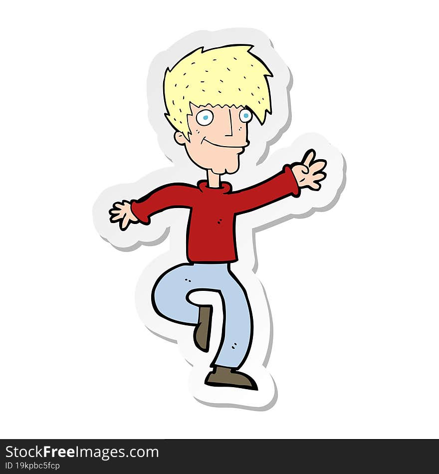 sticker of a cartoon happy man dancing