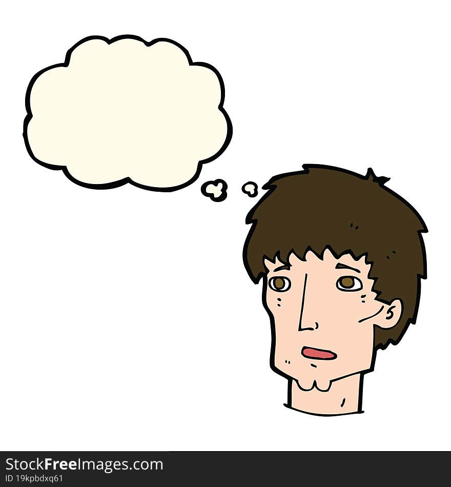 cartoon worried man with thought bubble