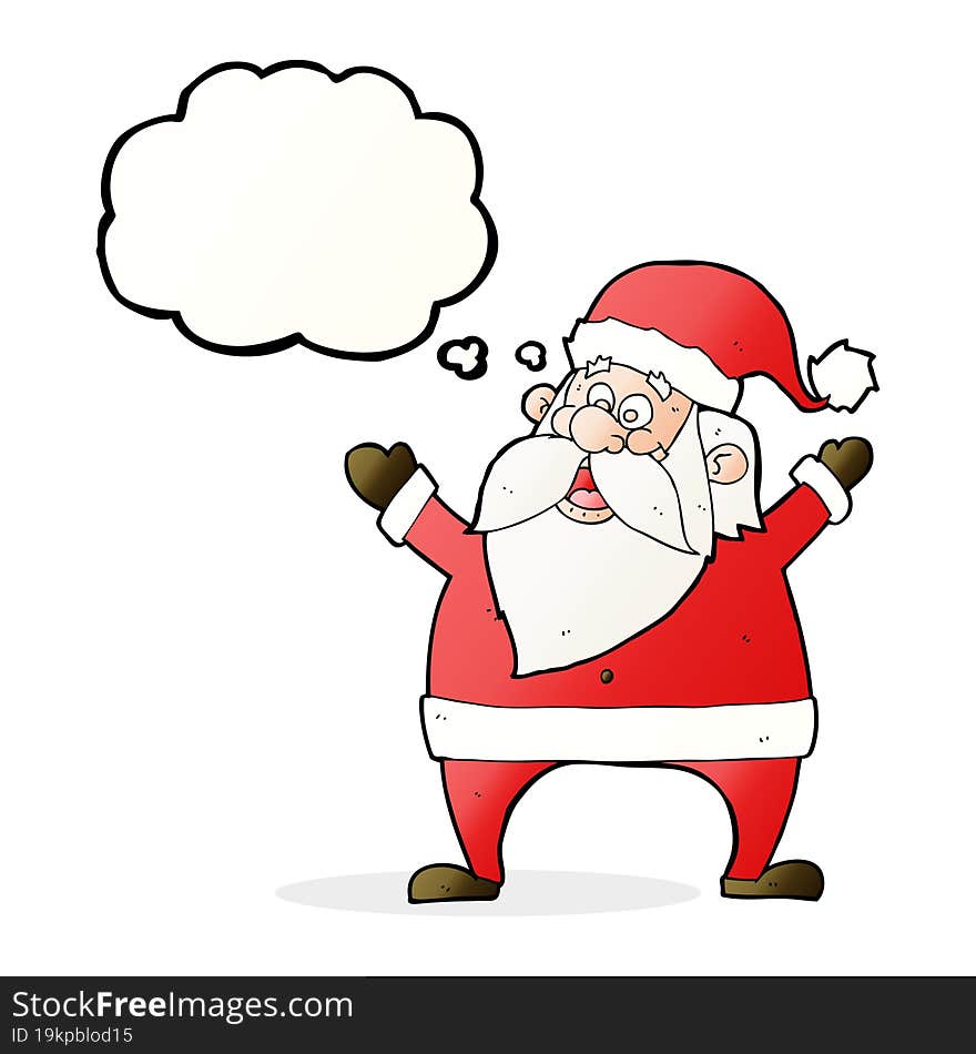 jolly santa cartoon with thought bubble