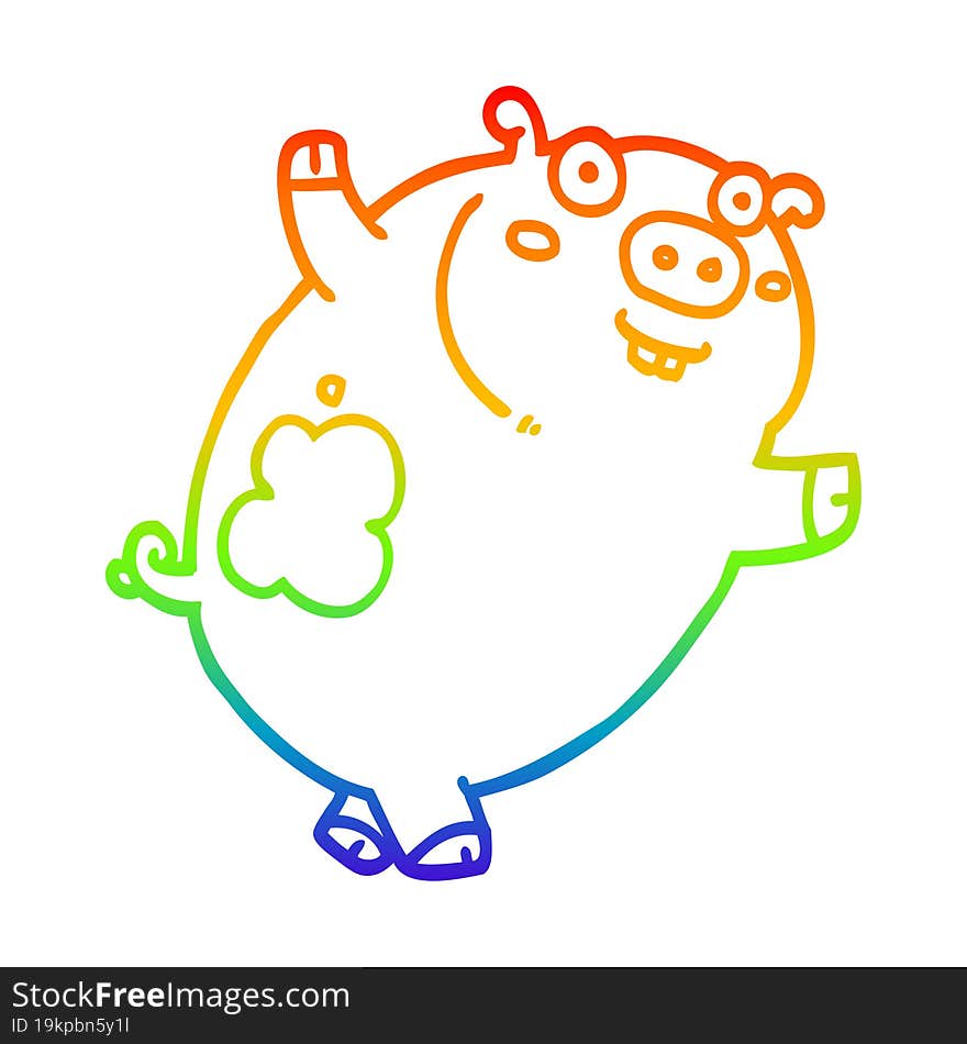 Rainbow Gradient Line Drawing Funny Cartoon Pig