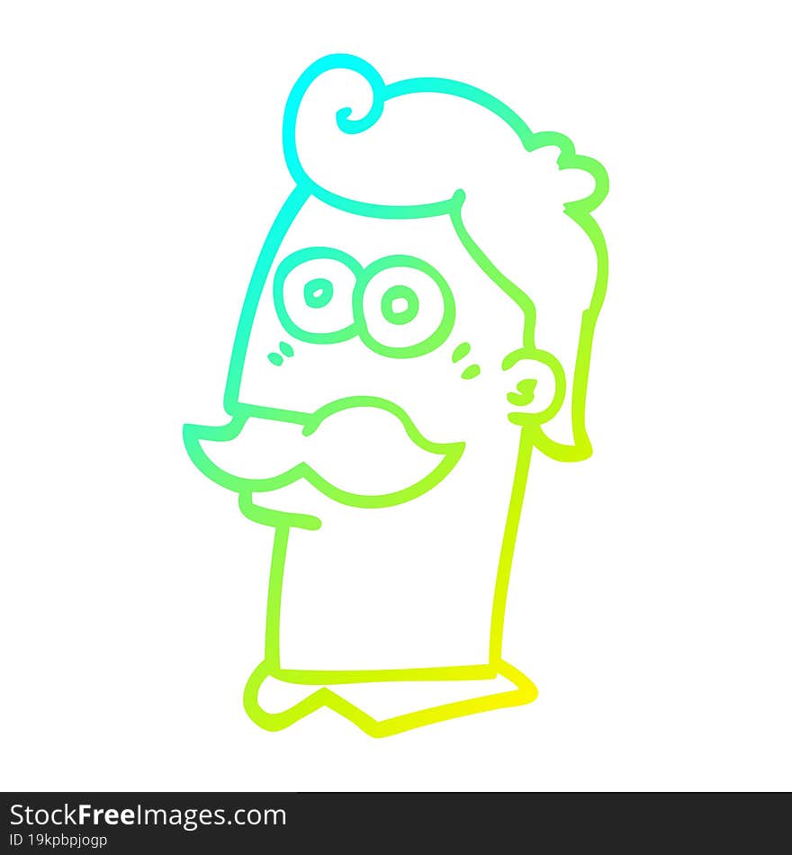 cold gradient line drawing cartoon man with moustache