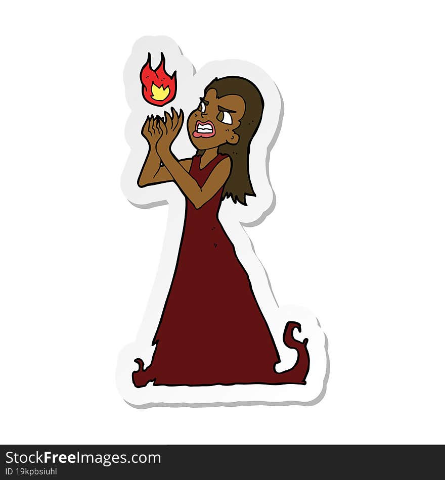 sticker of a cartoon witch woman casting spell