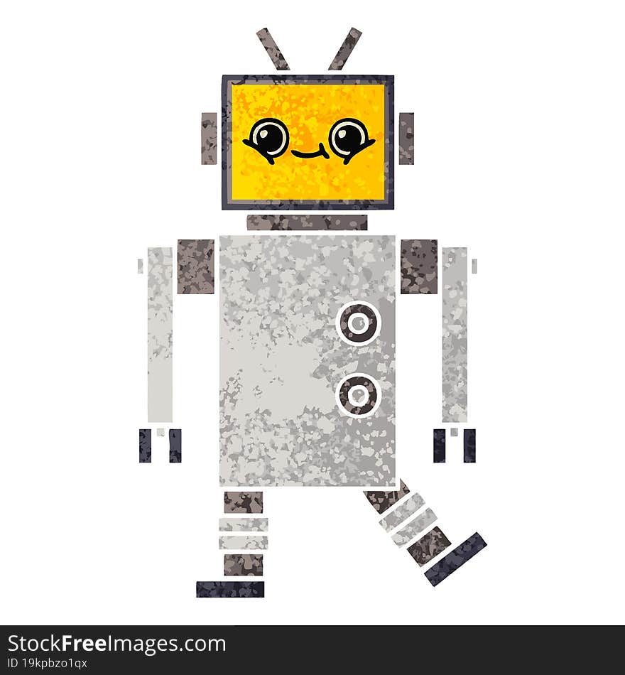 retro illustration style cartoon robot