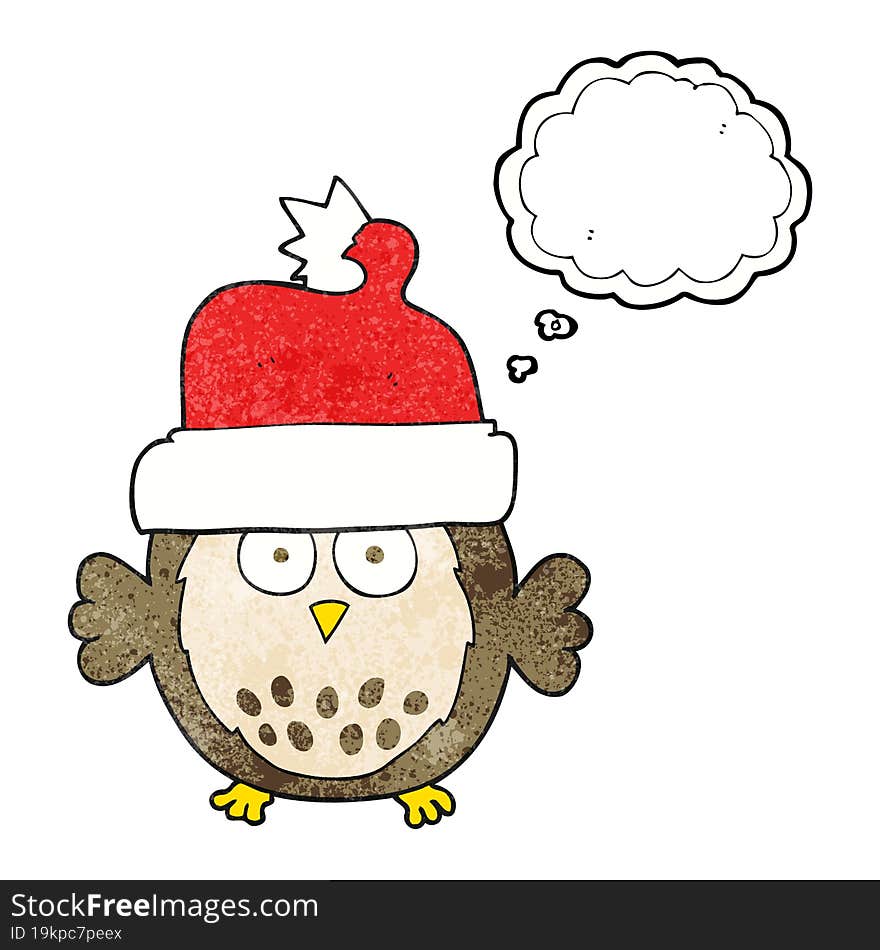 thought bubble textured cartoon owl wearing christmas hat