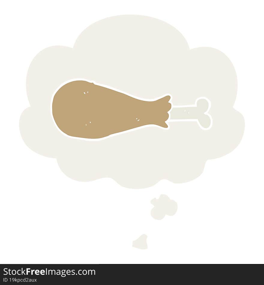 cartoon chicken leg and thought bubble in retro style