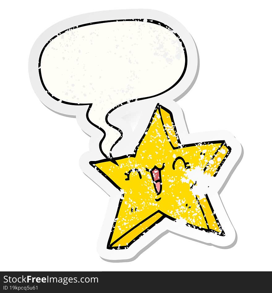 cute cartoon star and speech bubble distressed sticker