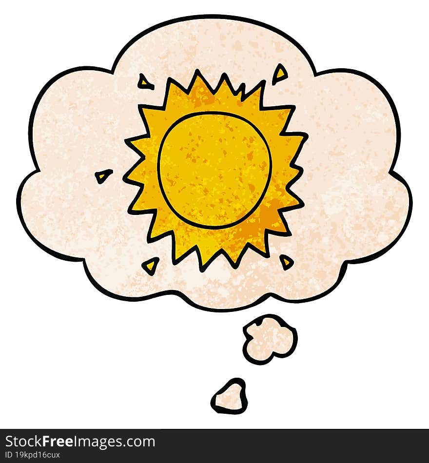 cartoon sun and thought bubble in grunge texture pattern style