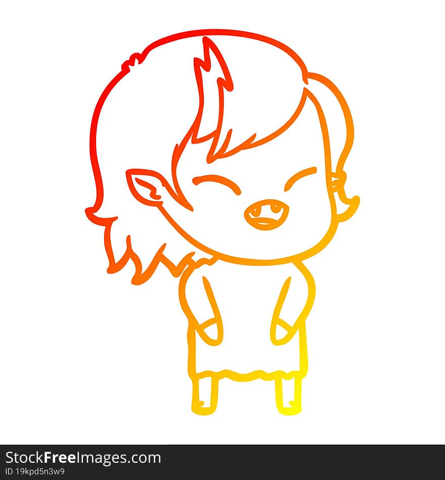 warm gradient line drawing of a cartoon laughing vampire girl