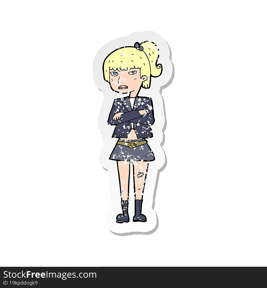 retro distressed sticker of a cartoon cool girl