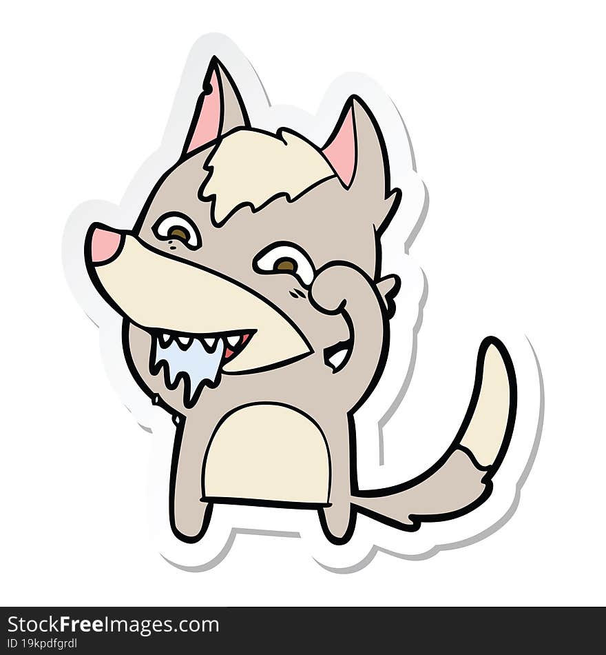 sticker of a cartoon hungry wolf