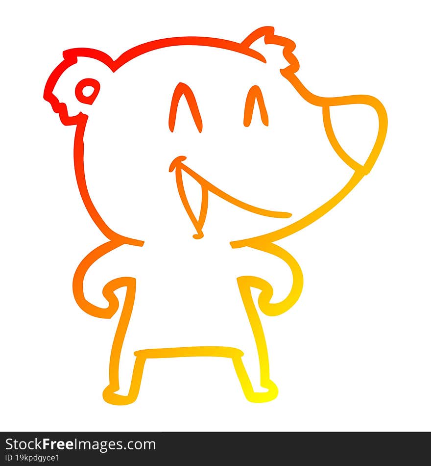 warm gradient line drawing of a laughing bear cartoon