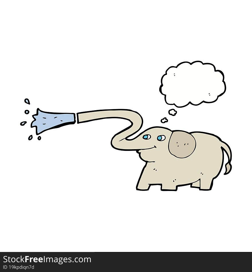 Cartoon Elephant Squirting Water With Thought Bubble