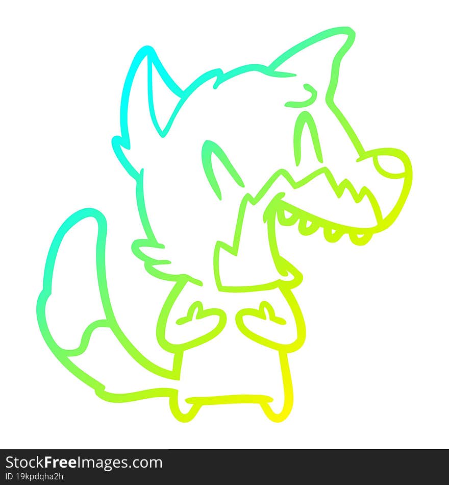 Cold Gradient Line Drawing Laughing Fox Cartoon