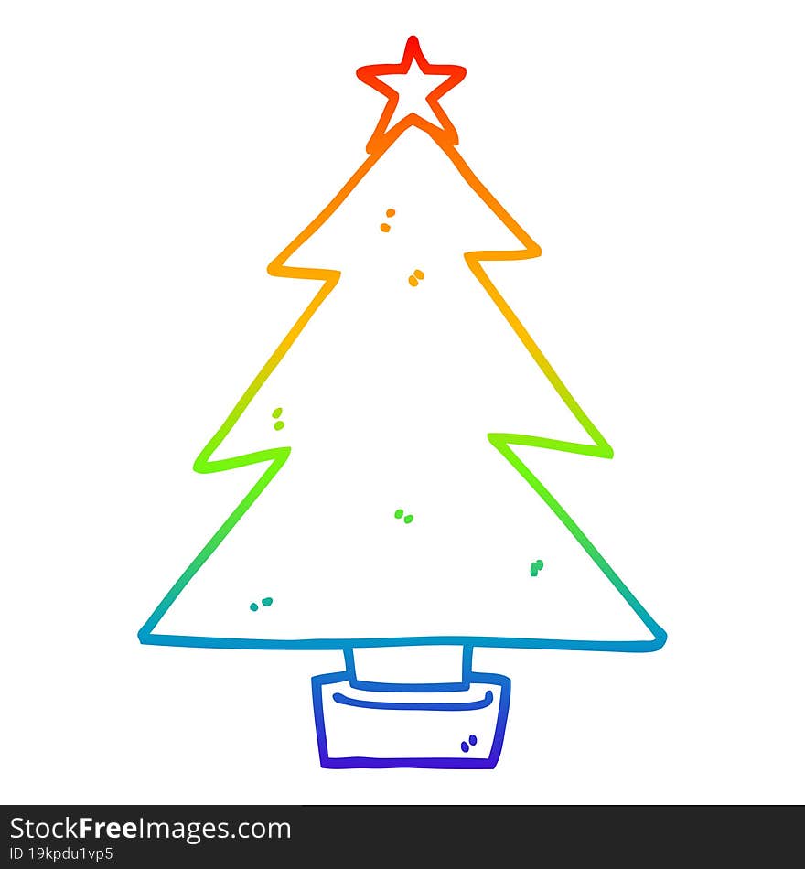 rainbow gradient line drawing of a cartoon christmas tree