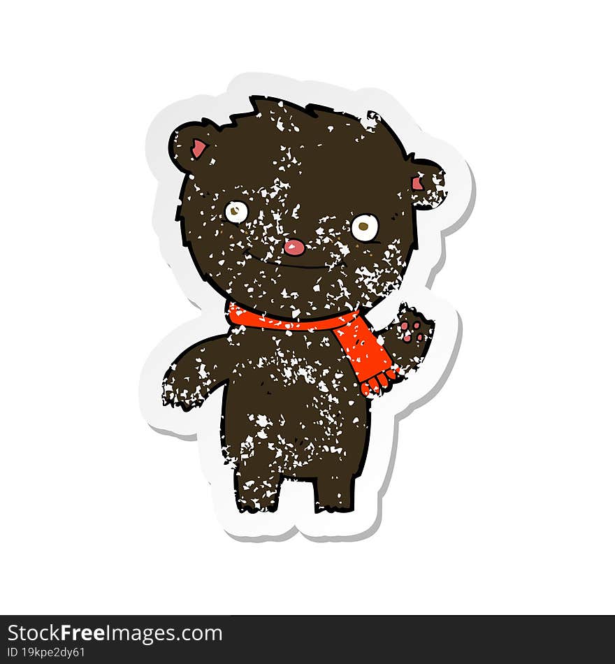 retro distressed sticker of a cartoon cute black bear