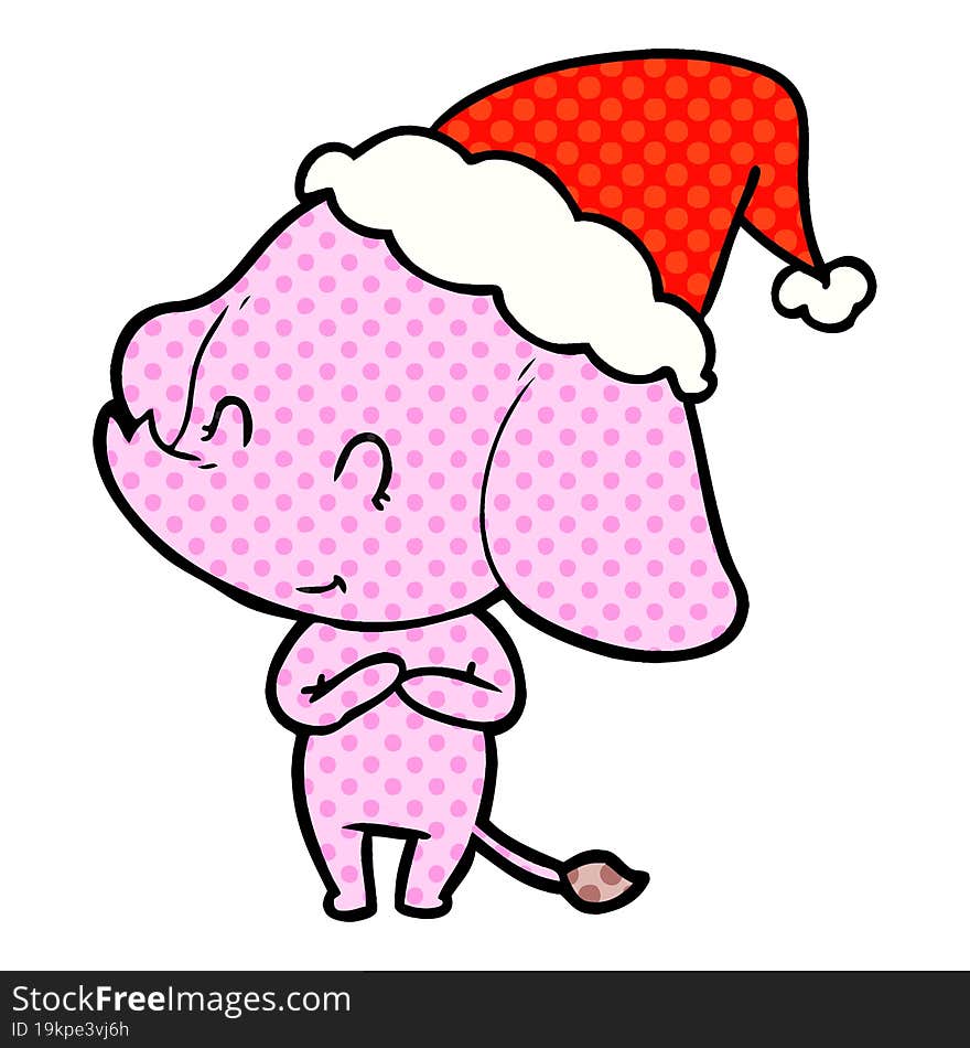 cute hand drawn comic book style illustration of an elephant wearing santa hat. cute hand drawn comic book style illustration of an elephant wearing santa hat