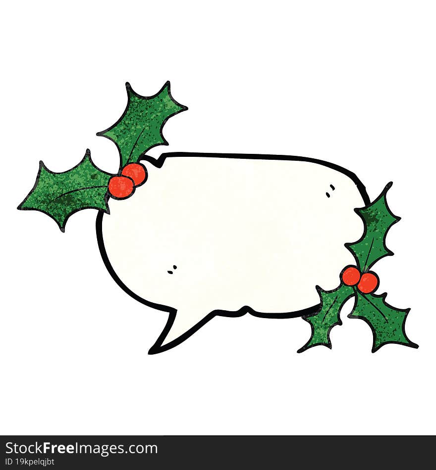 Speech Bubble Textured Cartoon Christmas Holly