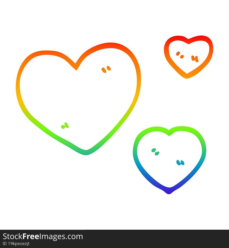 rainbow gradient line drawing cartoon love hearts