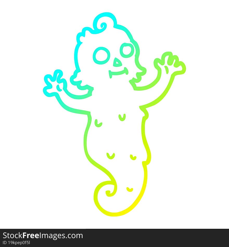 cold gradient line drawing of a cartoon spooky ghost