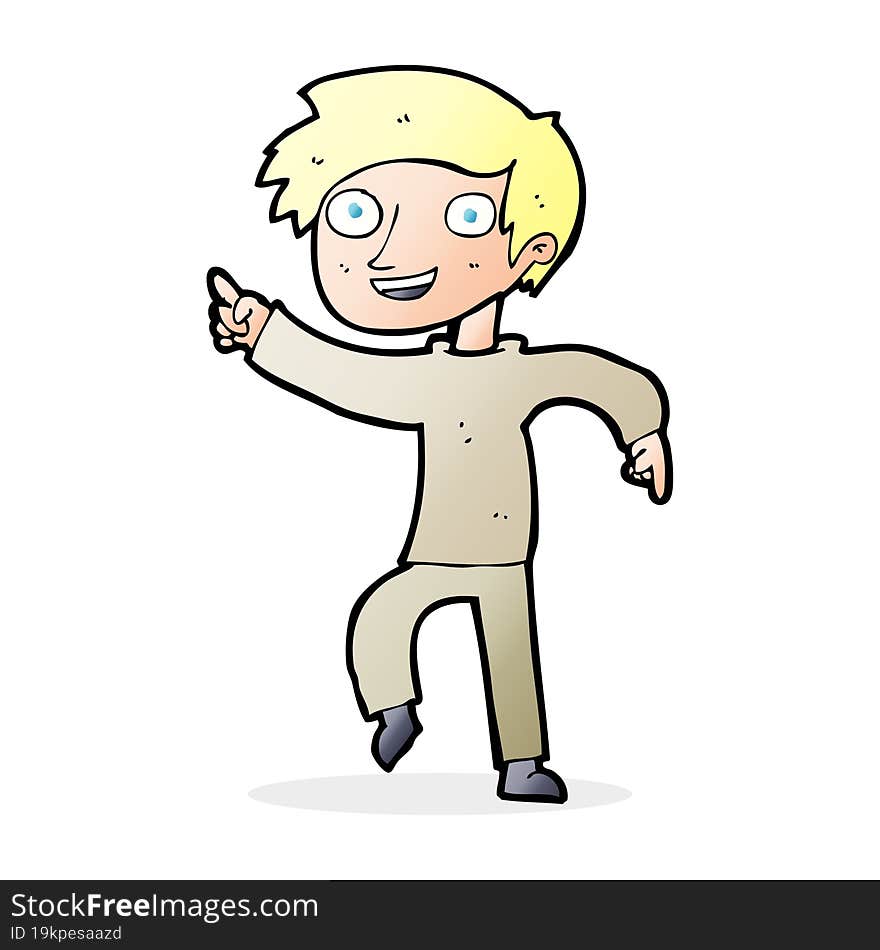 Cartoon Happy Boy Pointing