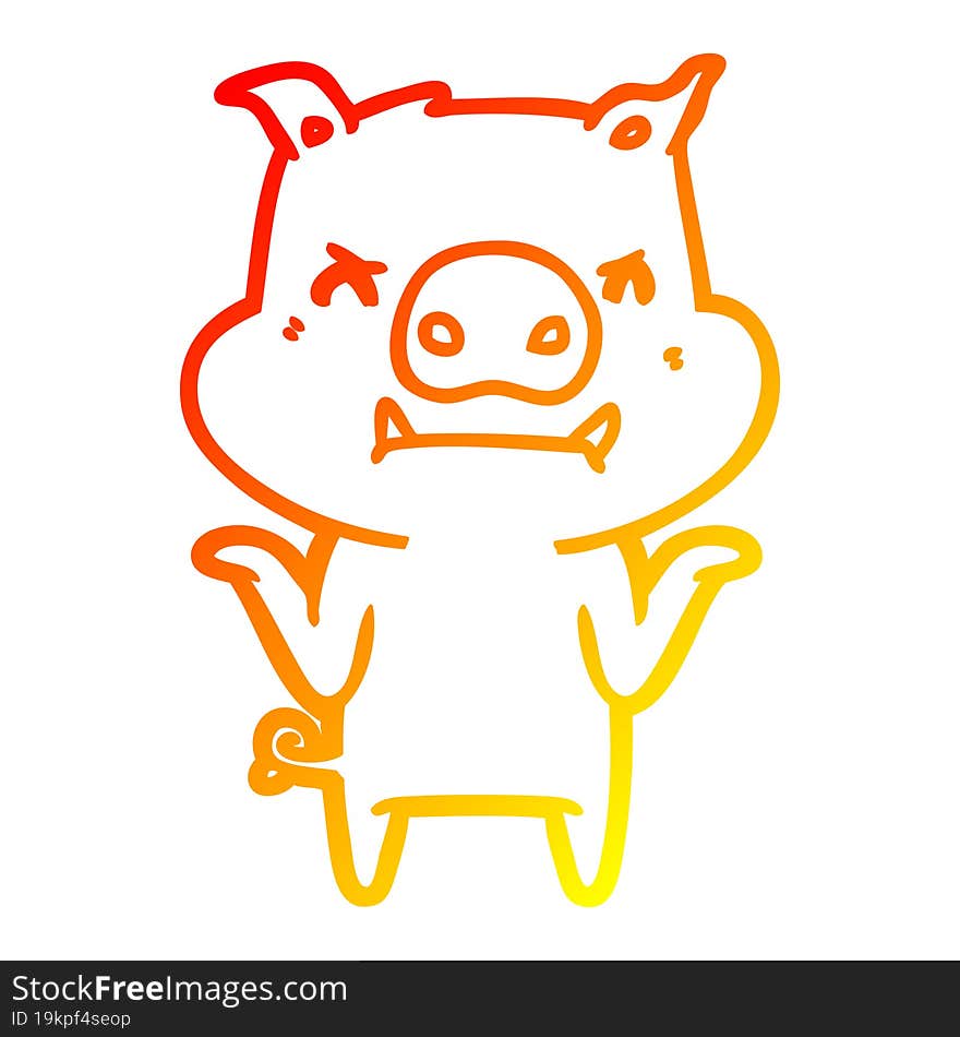 warm gradient line drawing angry cartoon pig shrugging shoulders