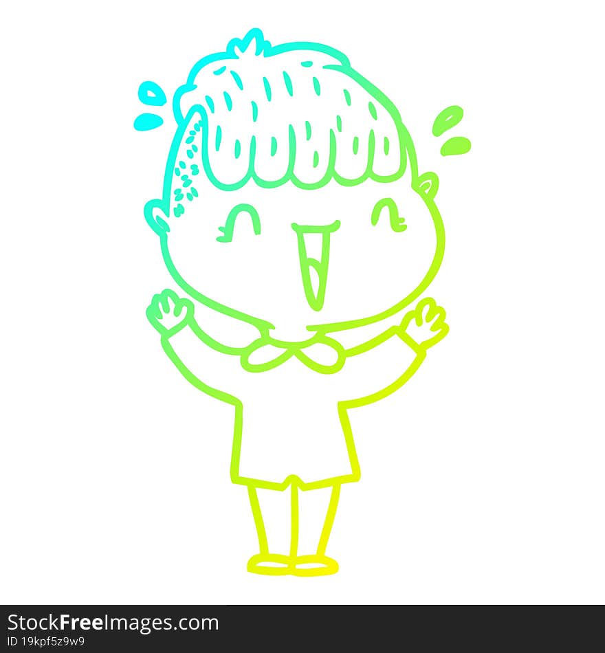 cold gradient line drawing cartoon happy boy surprised