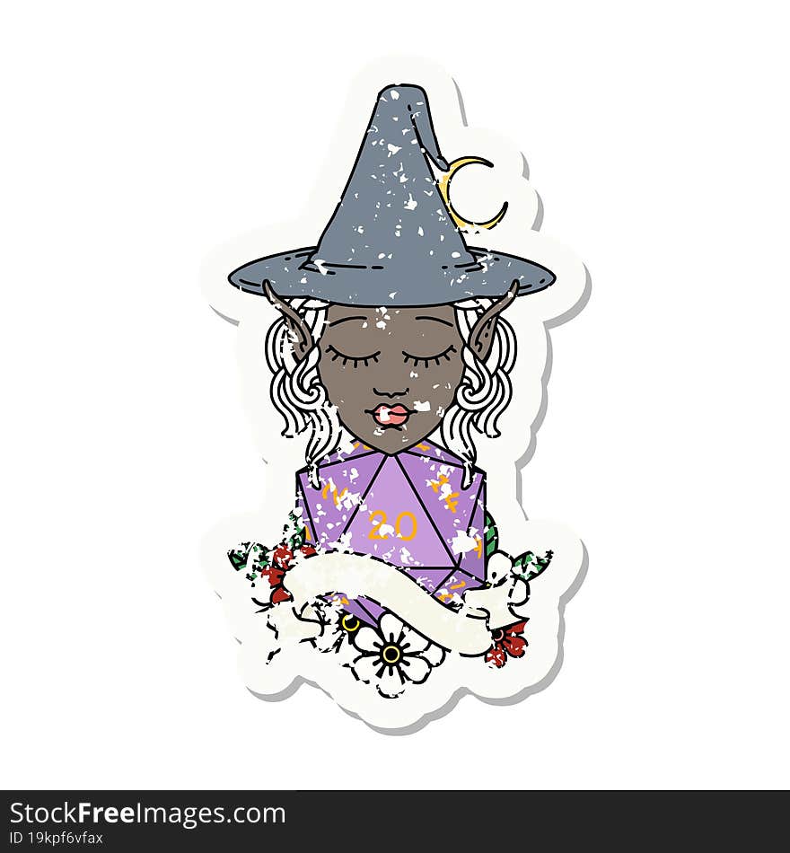 Retro Tattoo Style elf mage character with natural twenty dice roll. Retro Tattoo Style elf mage character with natural twenty dice roll