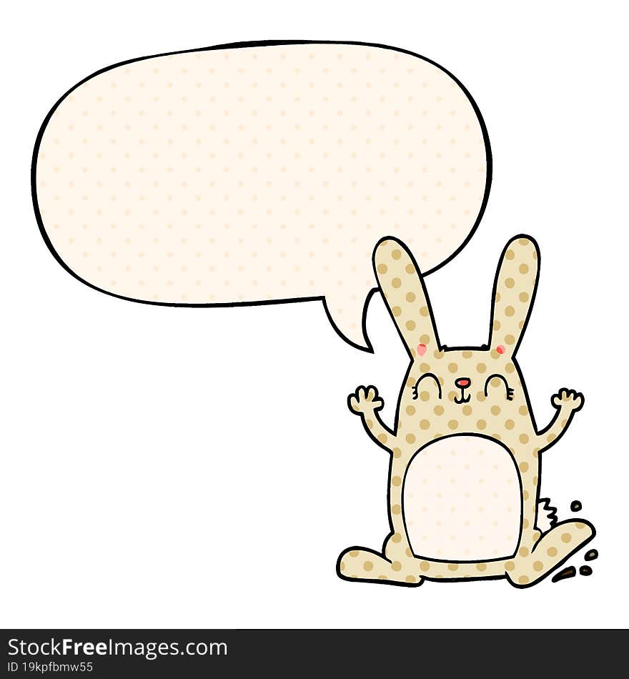 Cartoon Rabbit And Speech Bubble In Comic Book Style