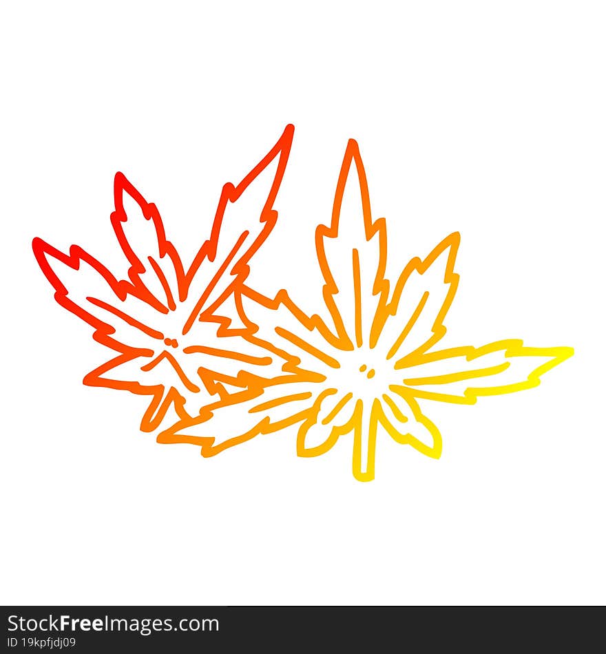 warm gradient line drawing cartoon marijuana leaves