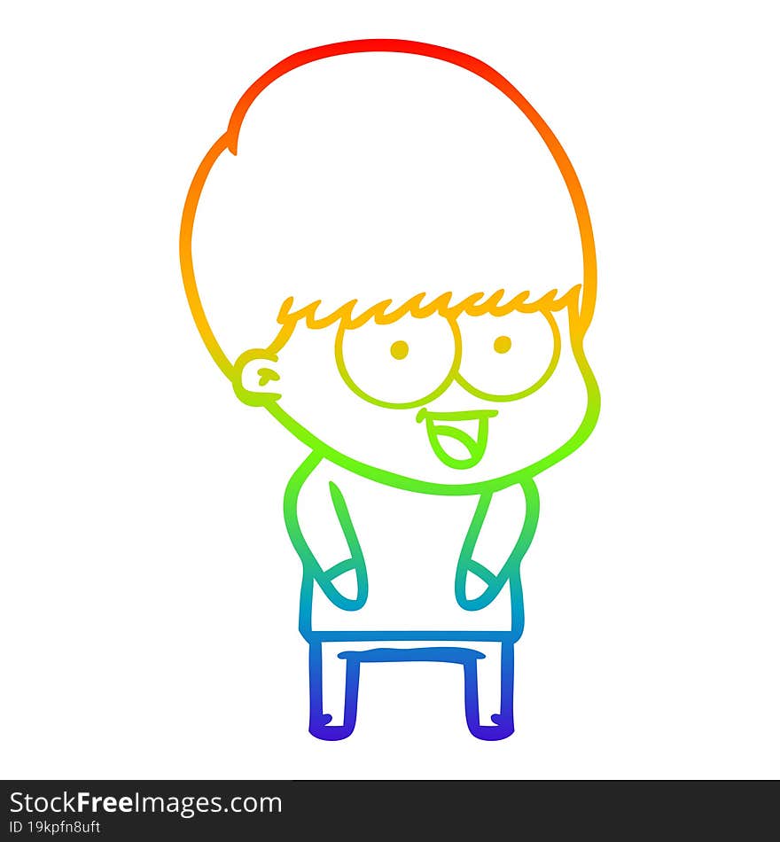 rainbow gradient line drawing of a happy cartoon boy