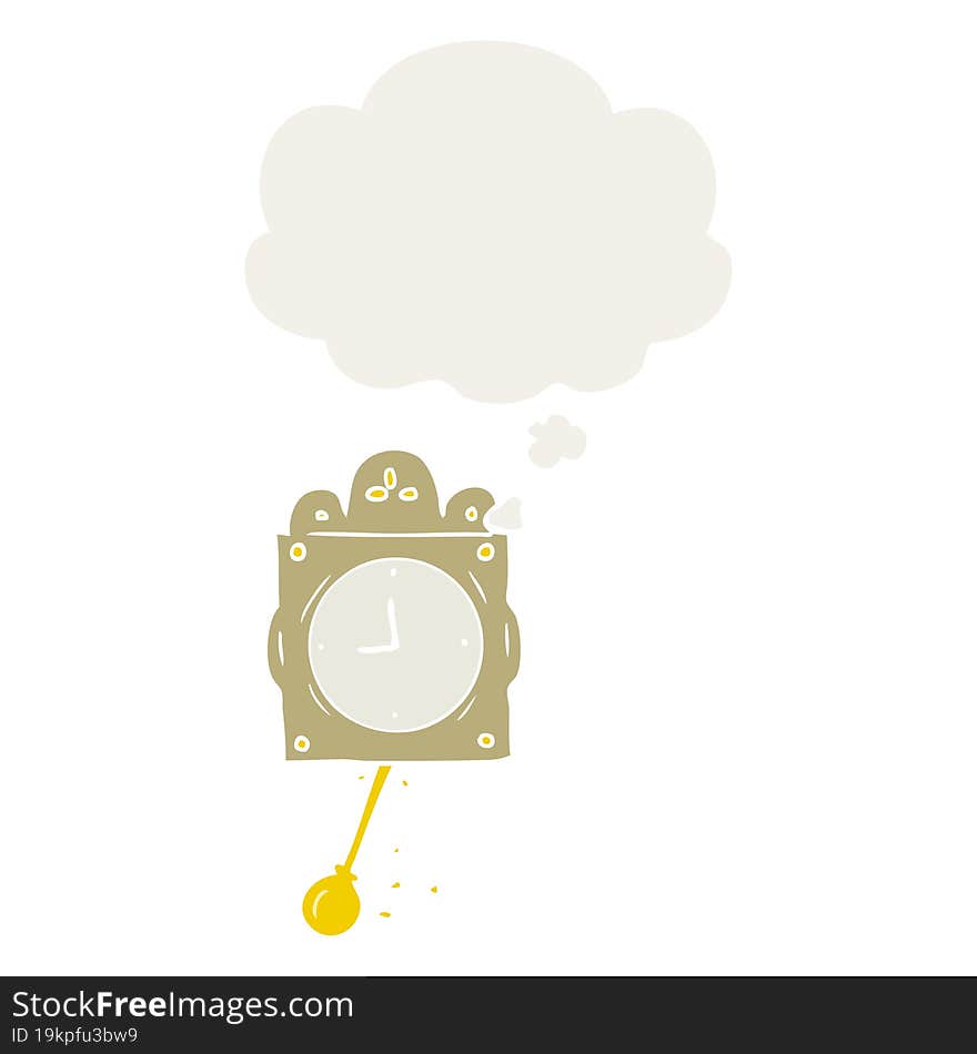 Cartoon Ticking Clock And Thought Bubble In Retro Style