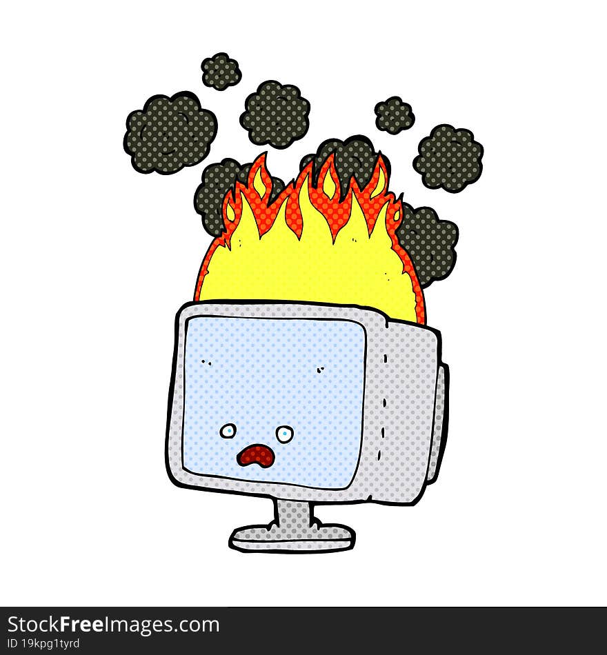 cartoon burning computer screen