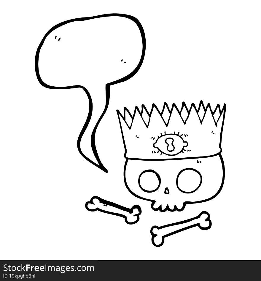 speech bubble cartoon magic crown on old skull