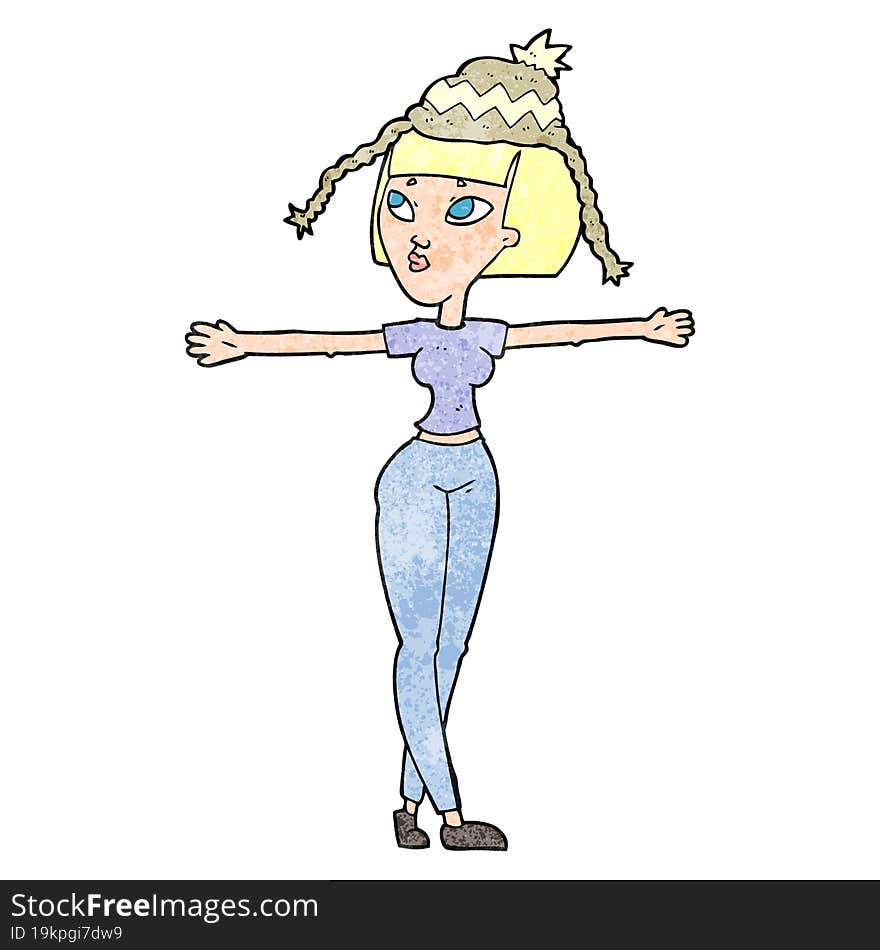 freehand textured cartoon woman wearing hat