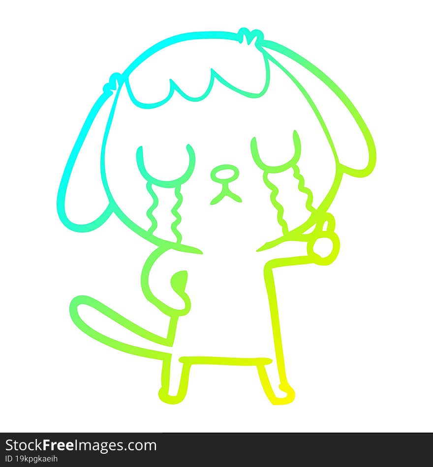 cold gradient line drawing cute cartoon dog crying