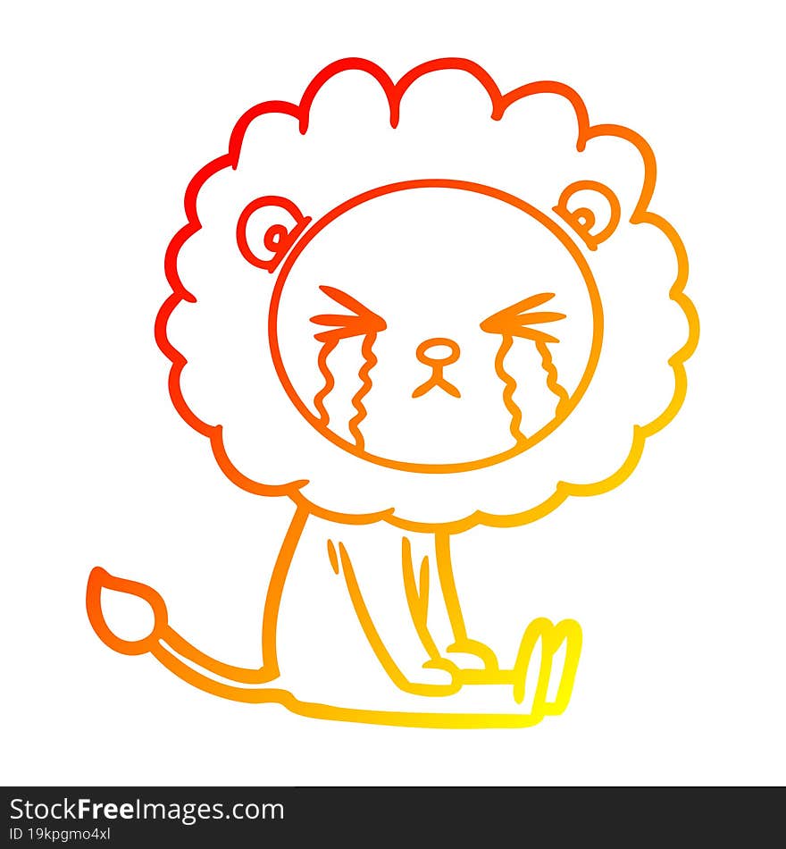 warm gradient line drawing cartoon crying lion