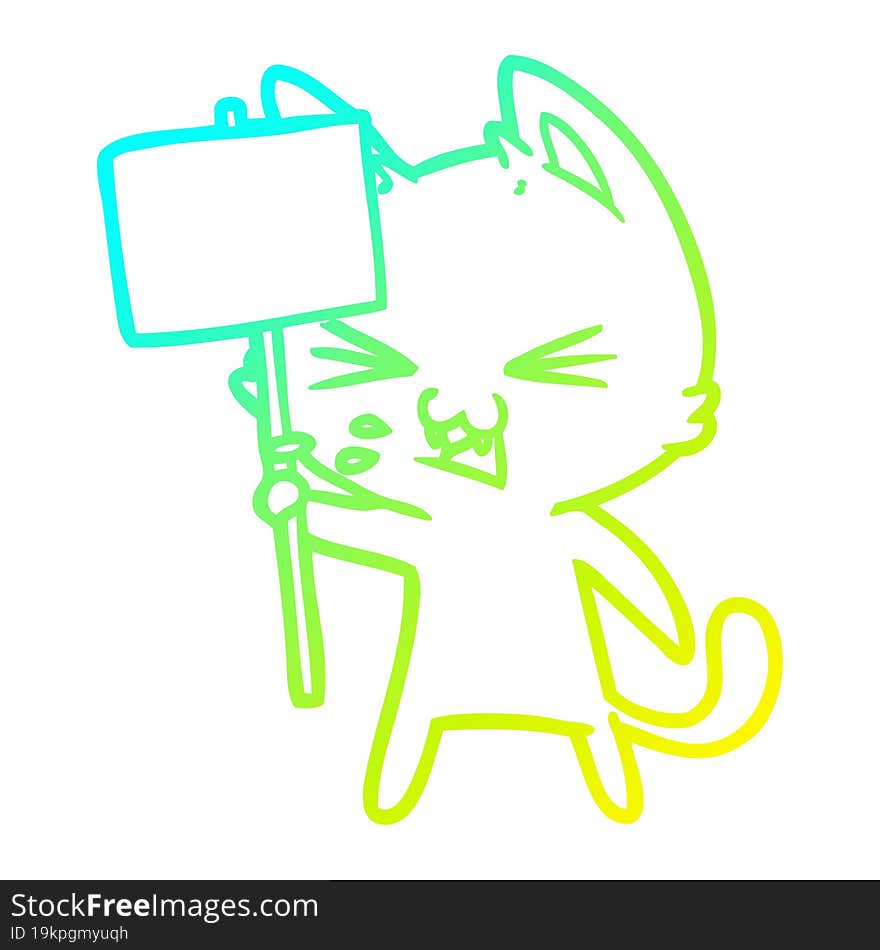 Cold Gradient Line Drawing Cartoon Cat Protesting