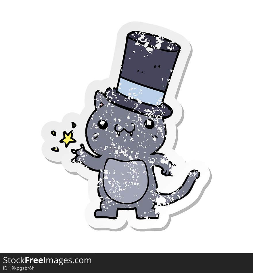 Distressed Sticker Of A Cartoon Cat Wearing Top Hat