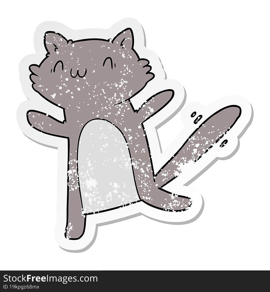 distressed sticker of a cartoon dancing cat