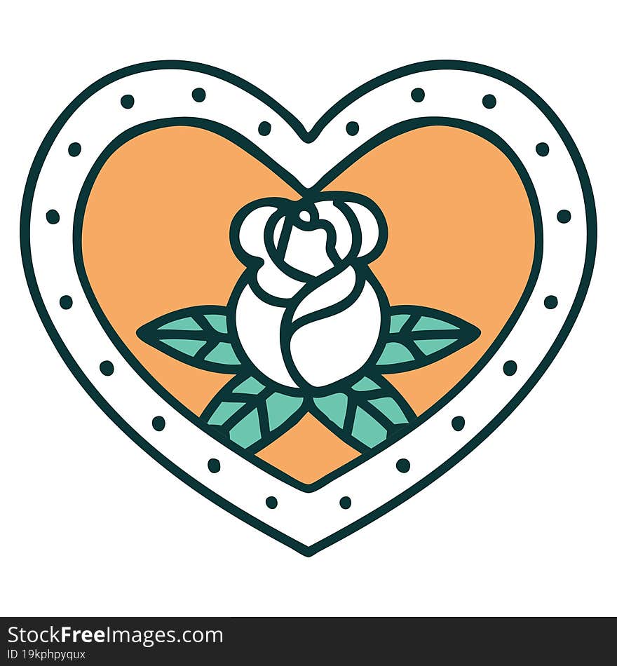 iconic tattoo style image of a heart and flowers. iconic tattoo style image of a heart and flowers