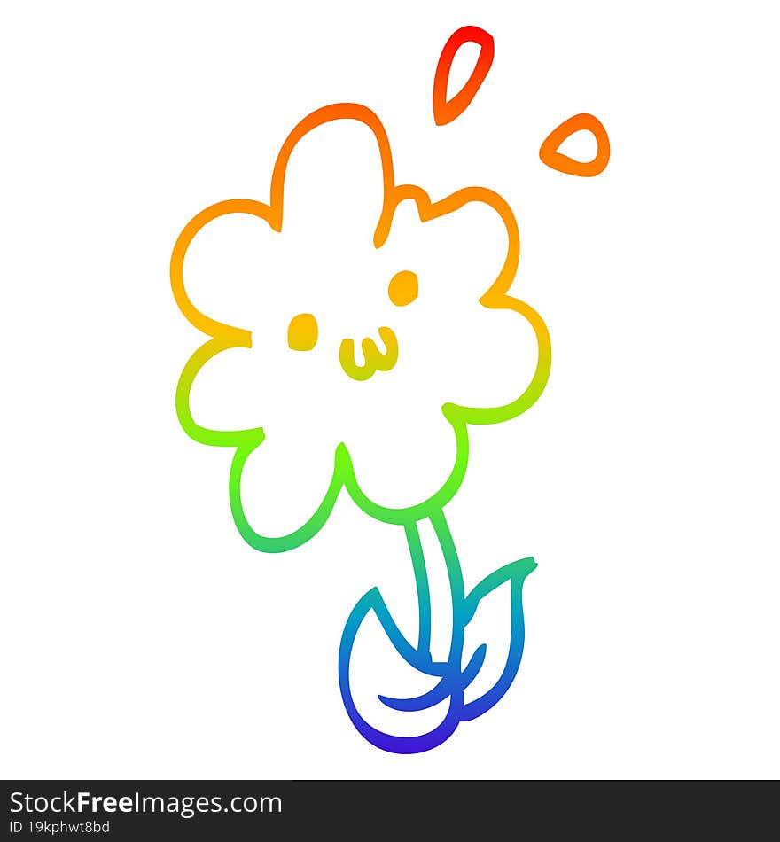 rainbow gradient line drawing of a cartoon flower