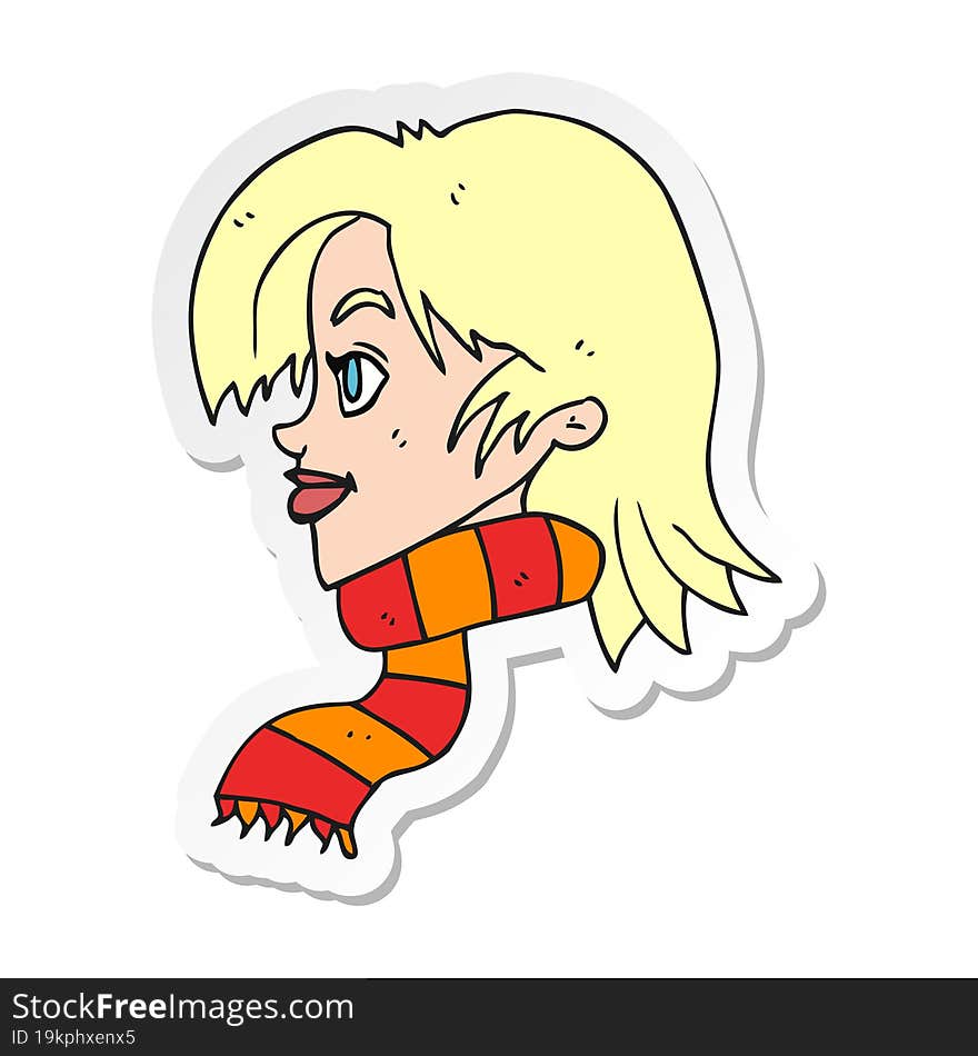 sticker of a cartoon woman wearing scarf