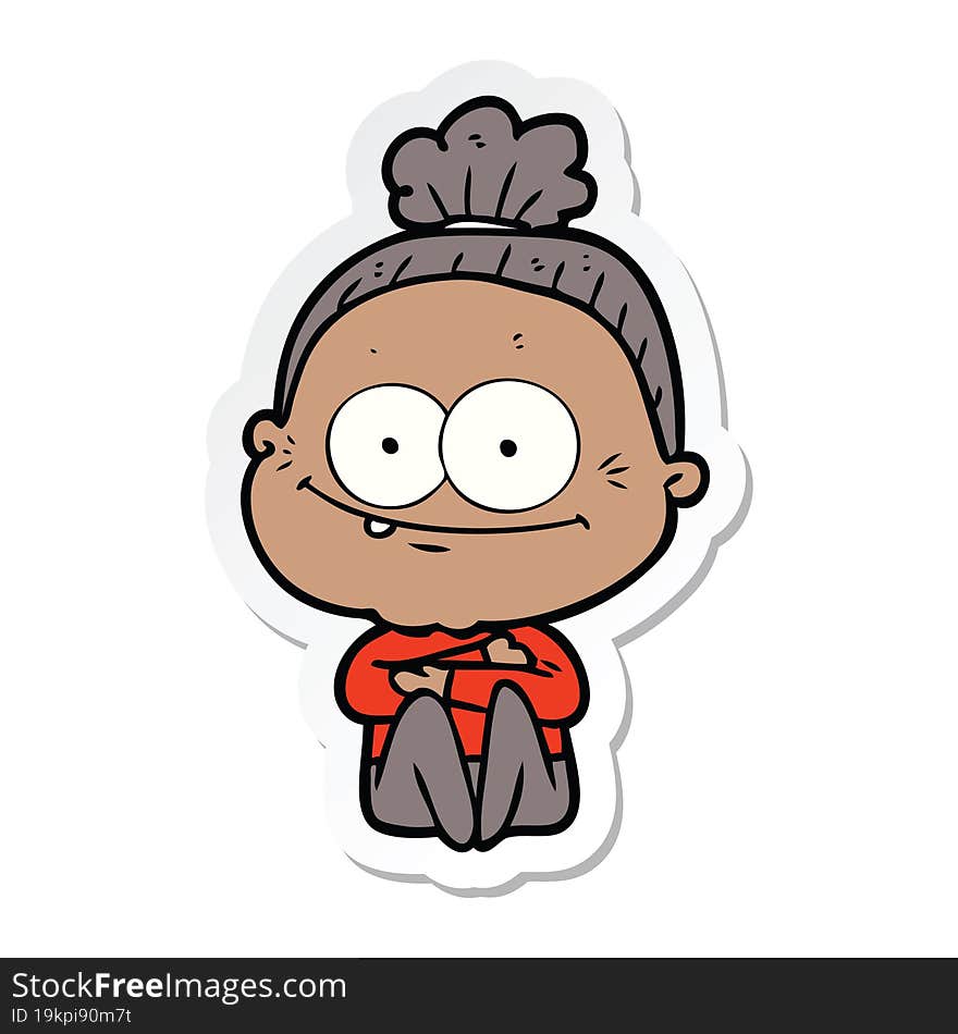 sticker of a cartoon happy old woman