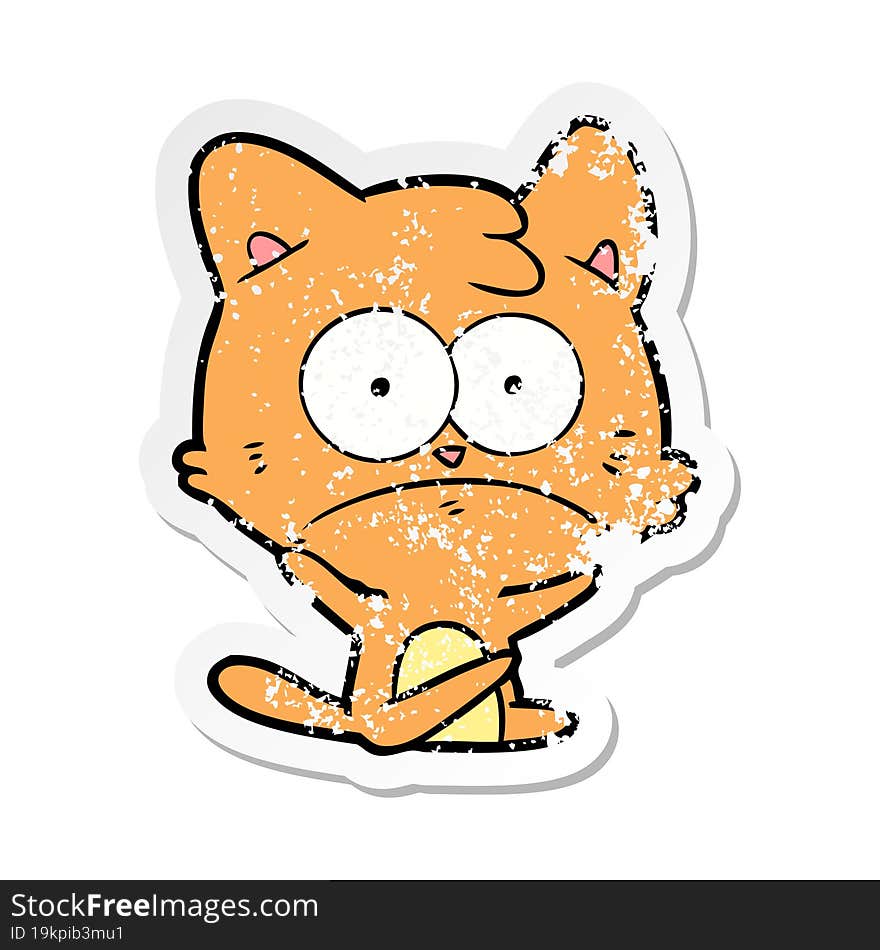 Distressed Sticker Of A Cartoon Nervous Cat