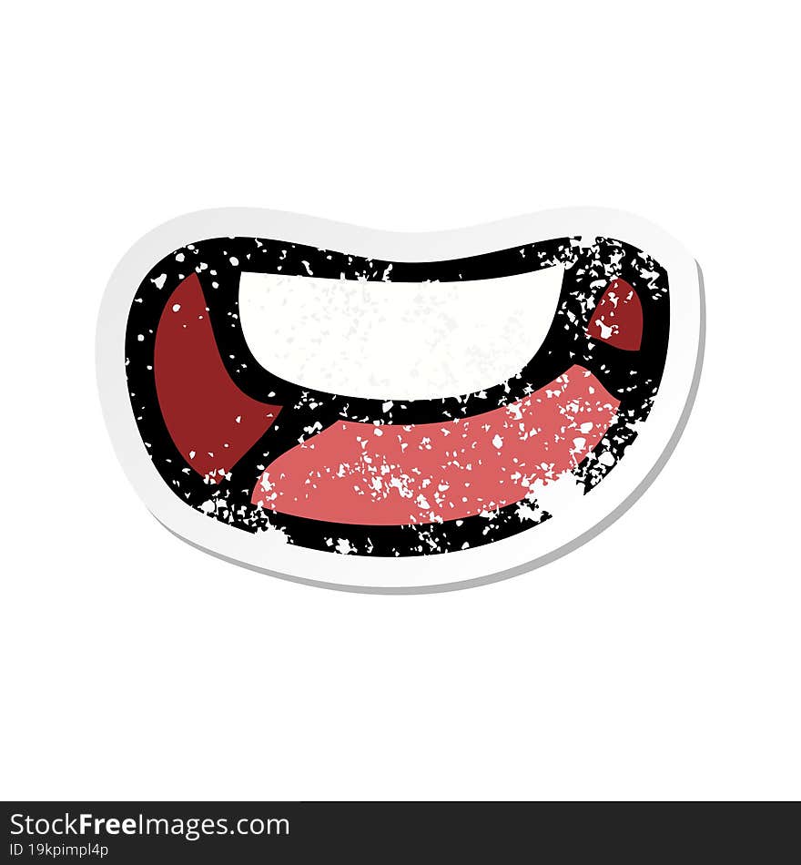 retro distressed sticker of a cartoon happy mouth